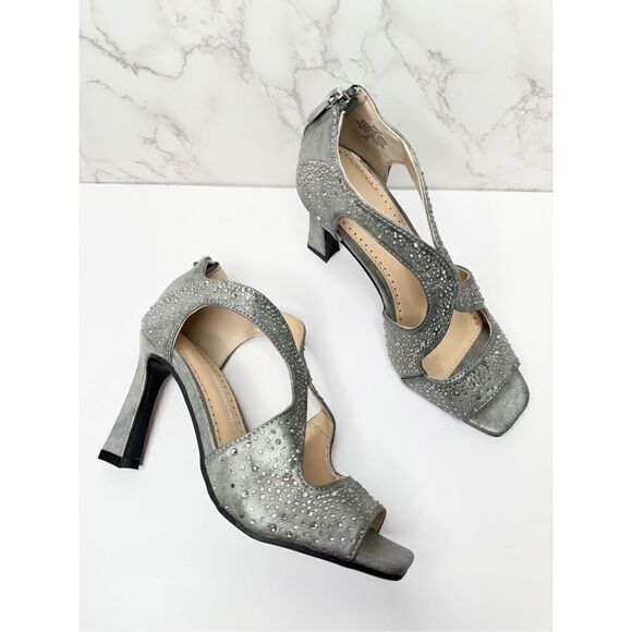 Adrienne Vittadini Sandals Womens Size 6 Gray Beaded Open Toe High Heel - Picture 8 of 10